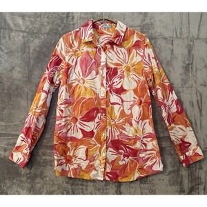 J McLaughlin Shirt Womens XS Bright Floral Print Button Up Top Preppy Coastal